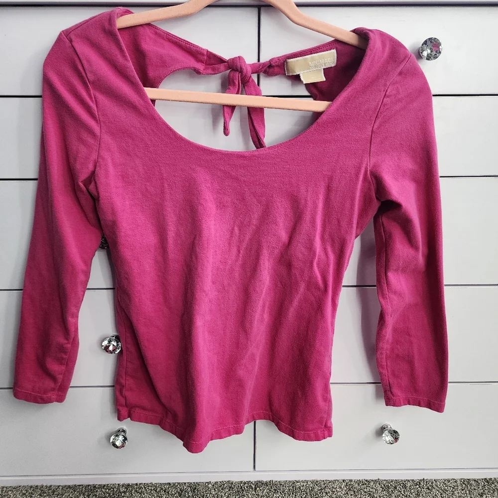 Michael Michael Kors Medium Pink Bow Open Back Spring Longsleeve Blouse - Picture 1 of 9
